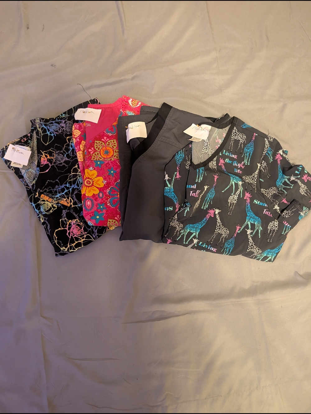 Mixed Printed Nursing Scrub Tops - Black, Pink, Gray, Multicolor